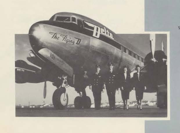 The Flying D airplane and crew on the runway in 1950