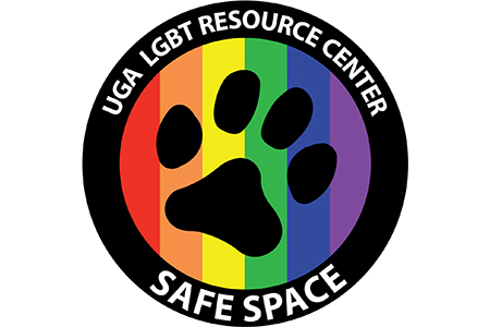 Image of the UGA LGBT Resource Center logo, a circle with rainbow colors and a dog paw in black