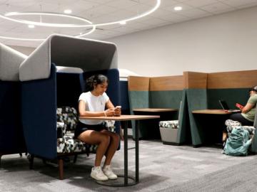 Individual study spaces on renovated 4th floor of McBay Science Library