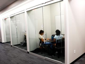 Group study rooms on renovated 4th floor of McBay Science Library.