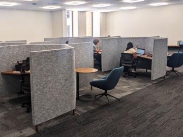 Study cubicles on renovated 4th floor of McBay Science Library.