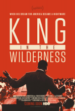 Red colored King in the Wilderness movie poster featuring outline sketch of MLK Jr.